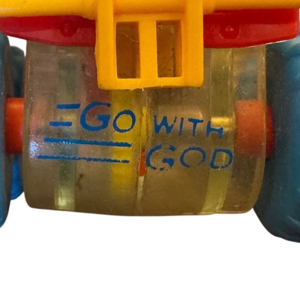 Vintage Go With God Clear Friction Monster Tractor Toy Blue Tires Visible Gears